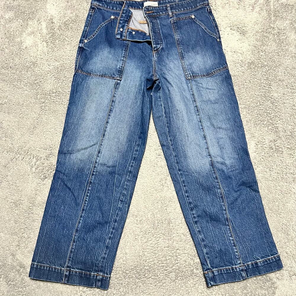 Loft Jeans Womens 32 /14  (35x26) The Straight High Rise Blue Cropped Button Fly